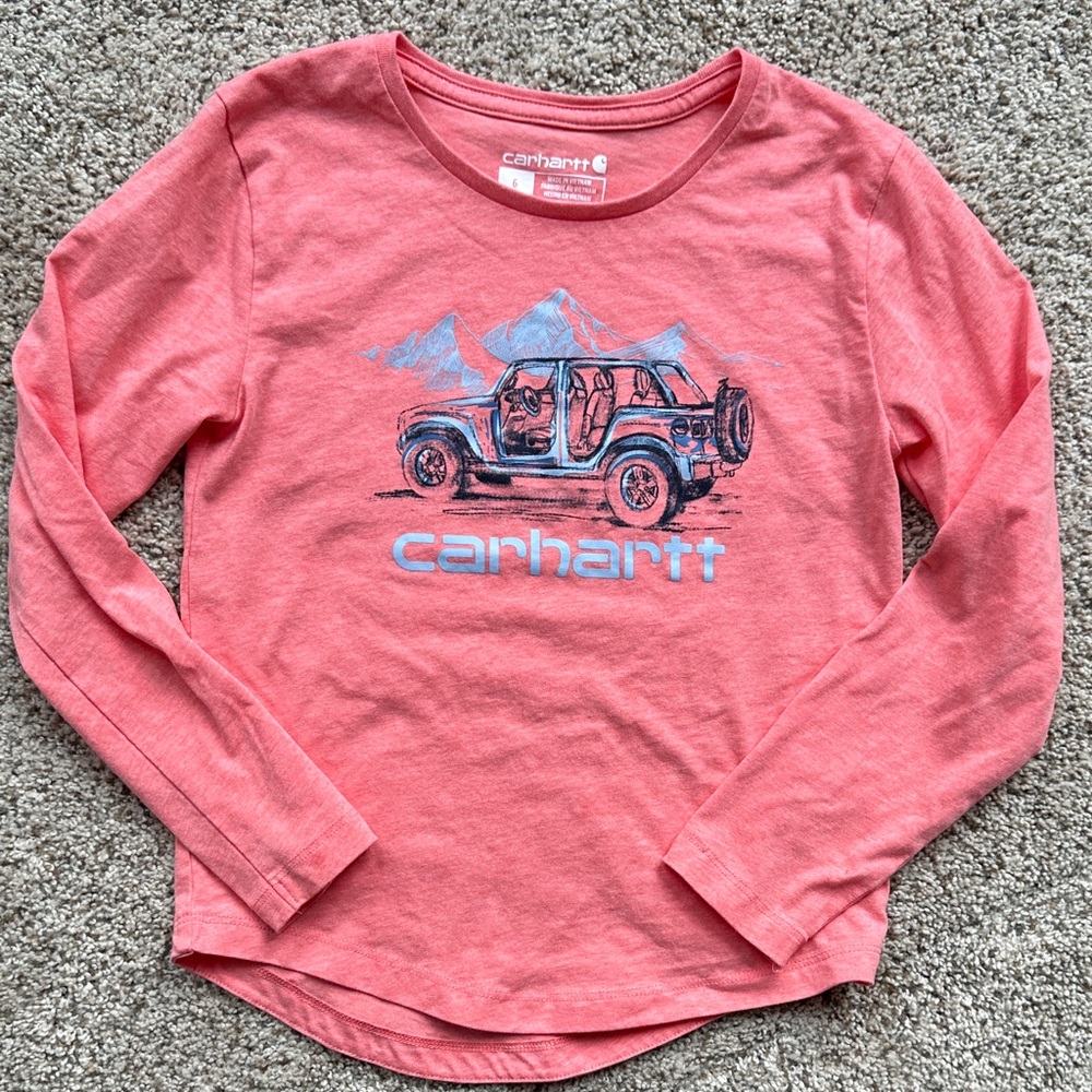 Carhartt Girls size 6 Coral Long Sleeve Tee - Jeep and Mountains